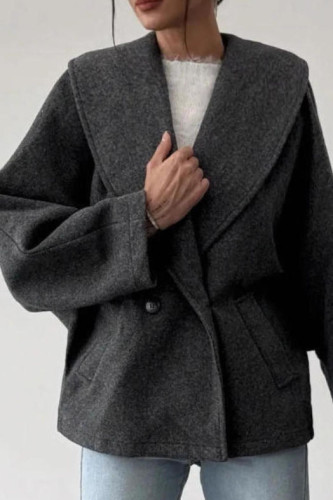 Lapel Long Sleeved Woolen Cardigan Jacket