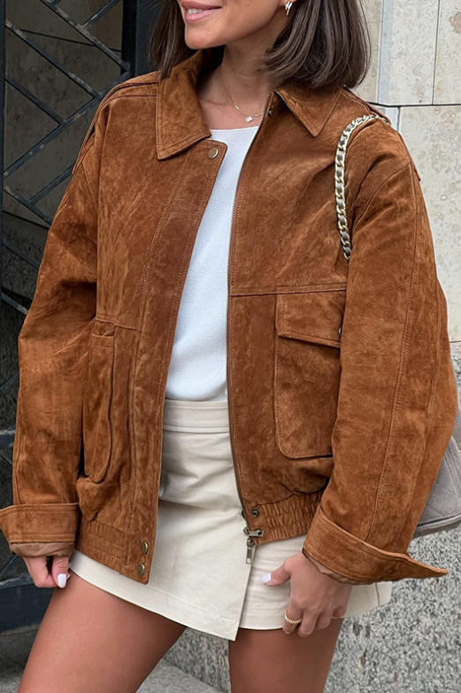 Suede Texture Pilot Long Sleeved Jacket
