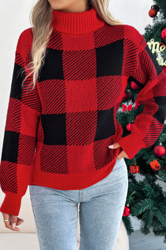 Checkered Lantern Long Sleeved High Necked Sweater