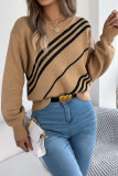 Striped Round Neck Lantern Long Sleeved Sweater