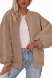 Baseball Collar Long Sleeved Solid Color Zipper Jacket