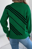 Striped Round Neck Lantern Long Sleeved Sweater