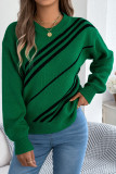 Striped Round Neck Lantern Long Sleeved Sweater