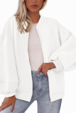 Baseball Collar Long Sleeved Solid Color Zipper Jacket