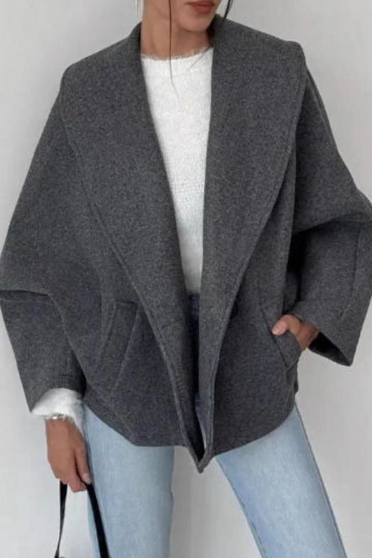 Lapel Long Sleeved Woolen Cardigan Jacket