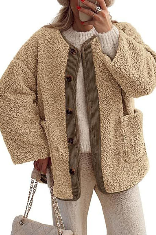 Lamb Wool Long Sleeved Cardigan Jacket
