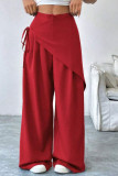 High Waisted Solid Color Irregular Wide Leg Pants