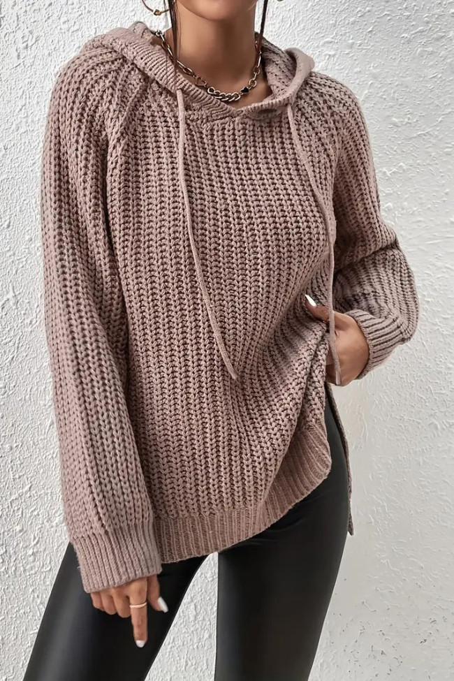 Solid Color Long Sleeved Hooded Sweatshirt Sweater