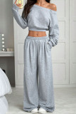 One Shoulder Loose Knit Short Long Sleeved Pants Set