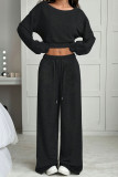 One Shoulder Loose Knit Short Long Sleeved Pants Set