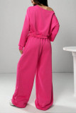 One Shoulder Loose Knit Short Long Sleeved Pants Set