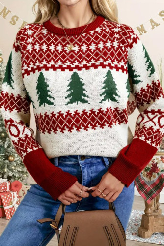 Christmas Print Round Neck Long Sleeve Sweater