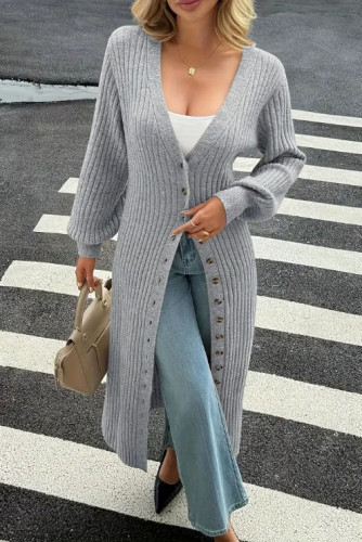 Solid Color Long Sleeved Cardigan Sweater