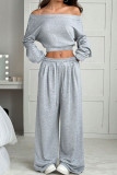 One Shoulder Loose Knit Short Long Sleeved Pants Set