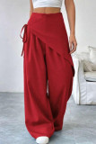 High Waisted Solid Color Irregular Wide Leg Pants