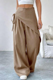 High Waisted Solid Color Irregular Wide Leg Pants
