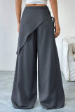 High Waisted Solid Color Irregular Wide Leg Pants