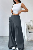 High Waisted Solid Color Irregular Wide Leg Pants