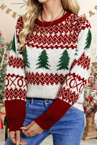 Christmas Print Round Neck Long Sleeve Sweater
