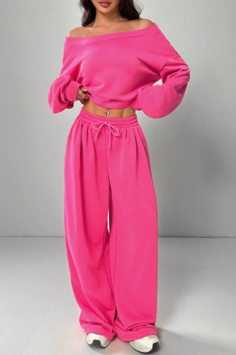 One Shoulder Loose Knit Short Long Sleeved Pants Set
