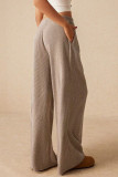 Solid Color Elastic High Waisted Wide Leg Pants