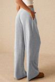Solid Color Elastic High Waisted Wide Leg Pants