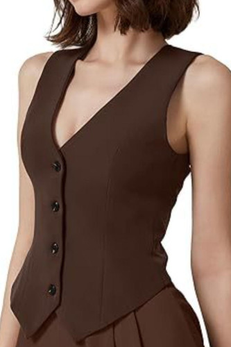 V-neck Sleeveless Button Up Cardigan Vest