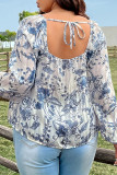 Large Size Square Neck Long Sleeved Chiffon Shirt