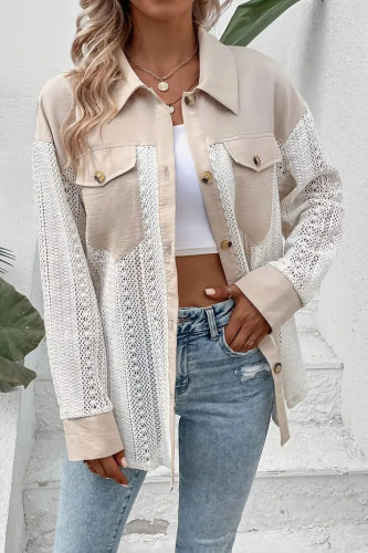 Lace Patchwork Lapel Long Sleeved Shirt