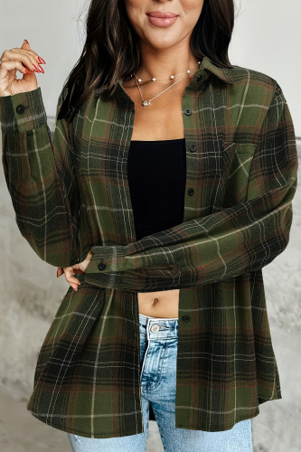 Checkered Printed Long Sleeved Lapel Shirt