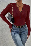 V-neck Long Sleeved Solid Color Knitted Sweater