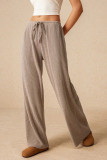 Solid Color Elastic High Waisted Wide Leg Pants