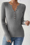 V-neck Long Sleeved Solid Color Knitted Sweater