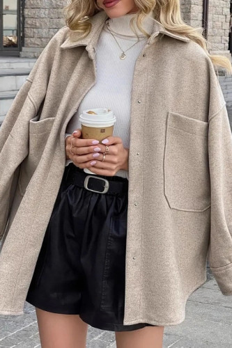 Lapel Long Sleeved Cardigan Woolen Coat