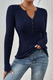 V-neck Long Sleeved Solid Color Knitted Sweater
