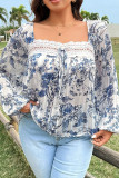 Large Size Square Neck Long Sleeved Chiffon Shirt