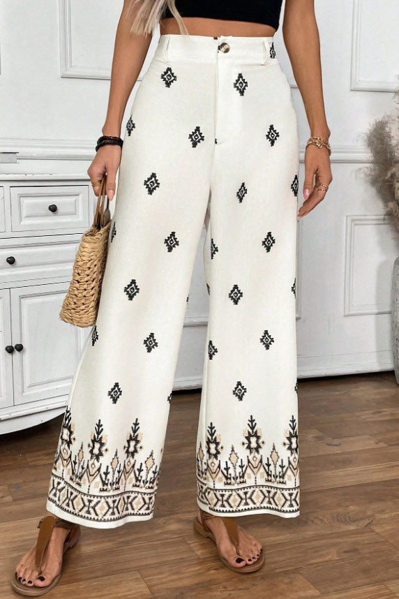 Bohemian Printed Pocket Wide Leg Pants