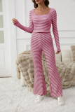 Striped Shirt Wide Leg Pants Two-piece Set