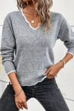 Solid Color V-neck Long Sleeved Knitted Sweater
