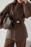 Solid Color Long Sleeved Loose Waist Woolen Coat