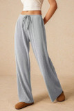 Solid Color Elastic High Waisted Wide Leg Pants