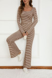 Striped Shirt Wide Leg Pants Two-piece Set