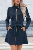 Solid Color Lapel Waist Cinched Long Sleeved Jacket
