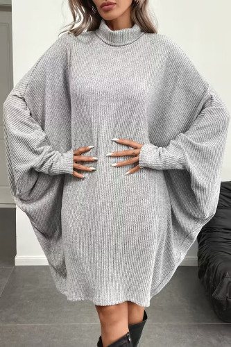 High Neck Bat Long Sleeved Dress
