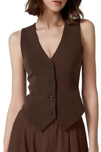 V-neck Sleeveless Button Up Cardigan Vest