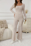 Striped Shirt Wide Leg Pants Two-piece Set