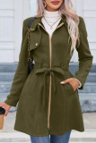 Solid Color Lapel Waist Cinched Long Sleeved Jacket