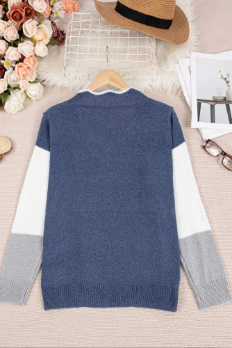 Large Size Long Sleeved Contrasting Knitted Sweater