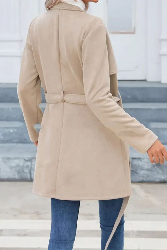 Solid Color Lapel Waist Cinched Long Sleeved Jacket