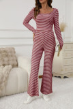 Striped Shirt Wide Leg Pants Two-piece Set